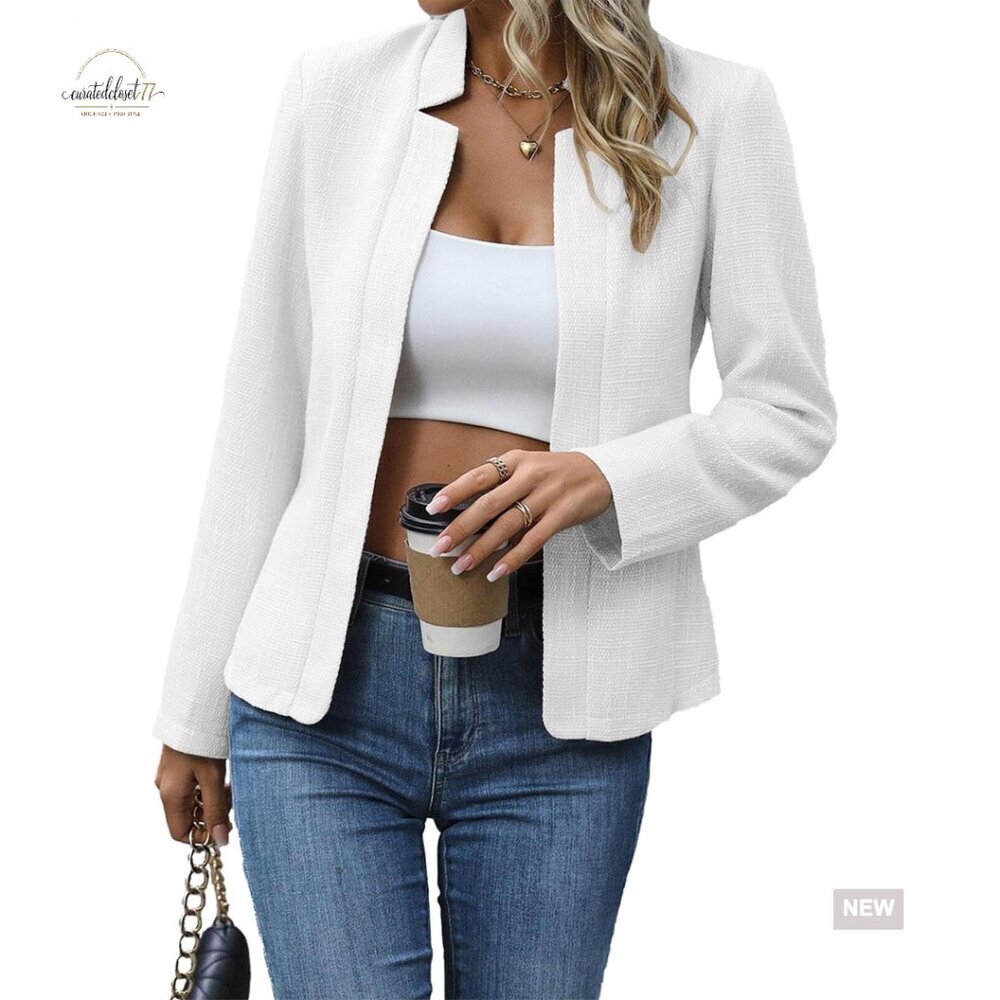Women's Tweed Blazer Fully Lined Slim Fit Office Casual Jacket